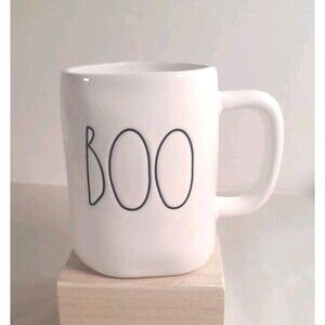 Rae Dunn BOO Mug White With Black Script Halloween